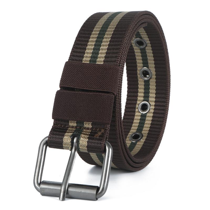New Belt Fashionable Men's Casual All-Match Pin Buckle Nylon Tactical Belt Full Air Hole Striped Cloth Belt Military Training Pants Belt