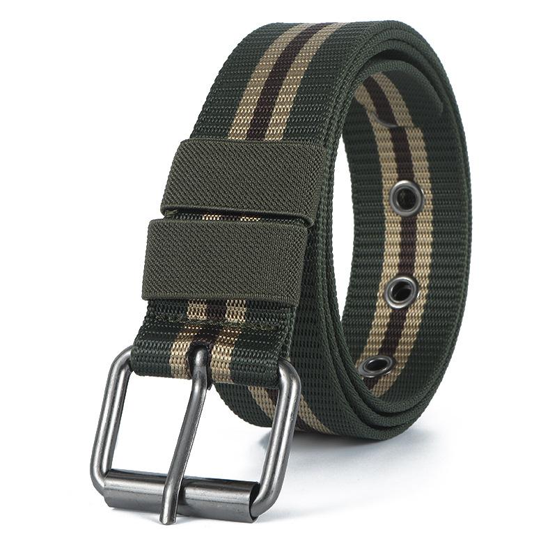 New Belt Fashionable Men's Casual All-Match Pin Buckle Nylon Tactical Belt Full Air Hole Striped Cloth Belt Military Training Pants Belt
