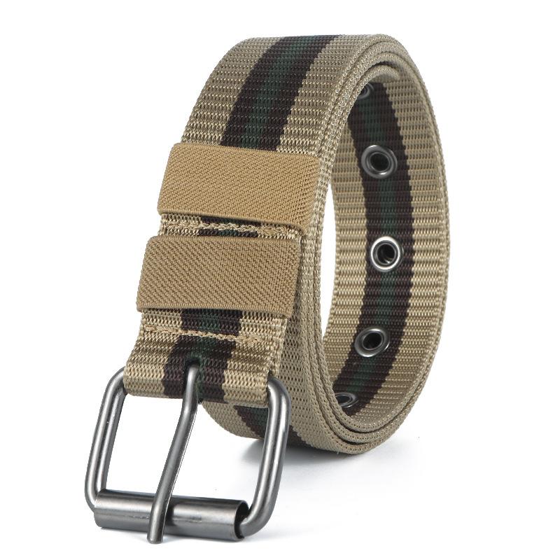 New Belt Fashionable Men's Casual All-Match Pin Buckle Nylon Tactical Belt Full Air Hole Striped Cloth Belt Military Training Pants Belt