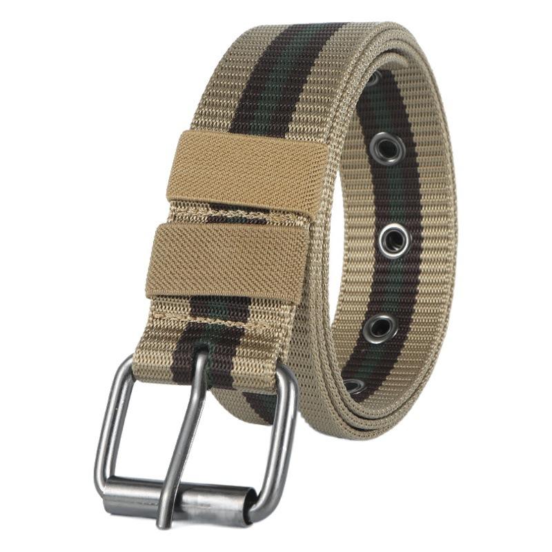New Belt Fashionable Men's Casual All-Match Pin Buckle Nylon Tactical Belt Full Air Hole Striped Cloth Belt Military Training Pants Belt