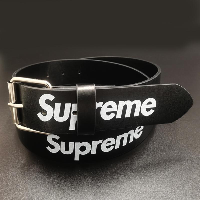 New Supreme Letter Belt Unisex Fashion All-Match Trendy Belt Simple Style Red Black Fan