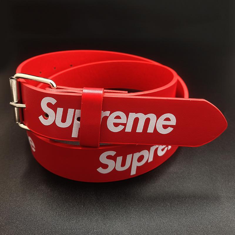 New Supreme Letter Belt Unisex Fashion All-Match Trendy Belt Simple Style Red Black Fan