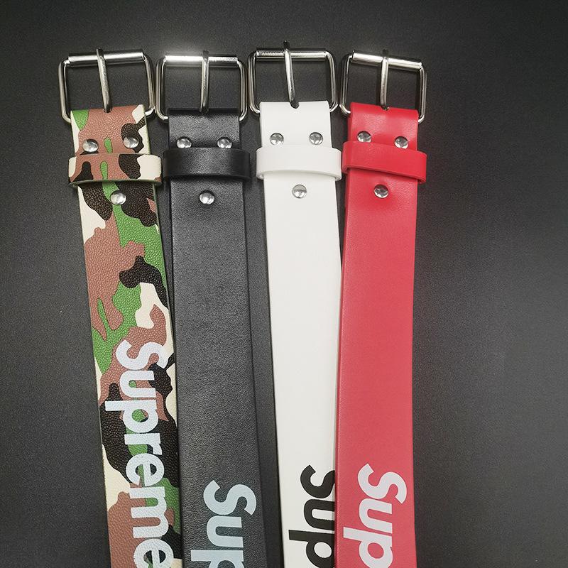 New Supreme Letter Belt Unisex Fashion All-Match Trendy Belt Simple Style Red Black Fan