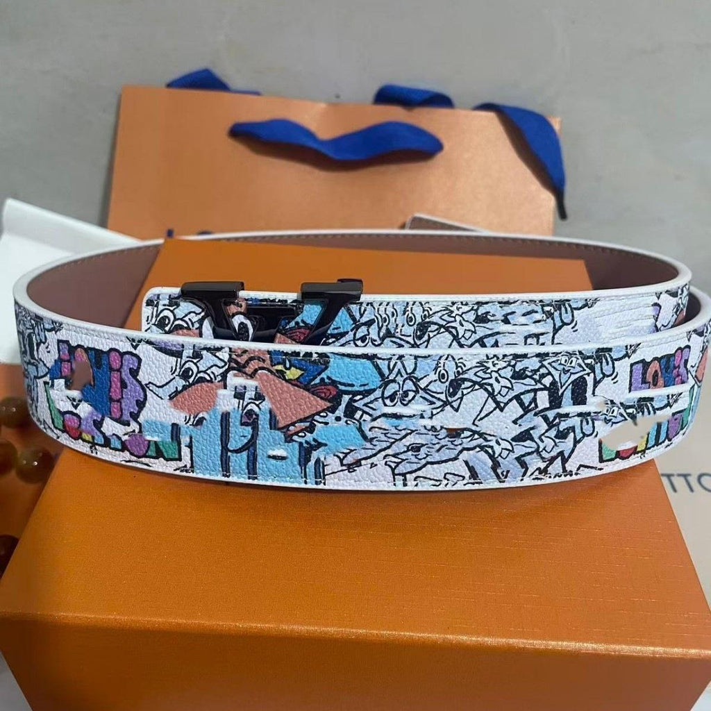 Smooth Buckle Pants Belt TikTok Net Red Belt Men's Light Luxury Letters Men's Belt Casual All-Match Men's Light Luxury Belt