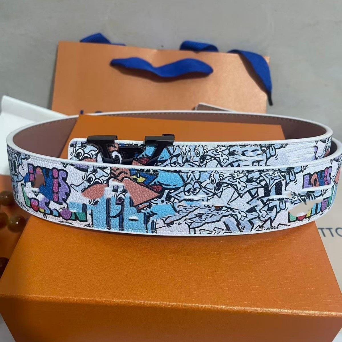 Smooth Buckle Pants Belt TikTok Net Red Belt Men's Light Luxury Letters Men's Belt Casual All-Match Men's Light Luxury Belt