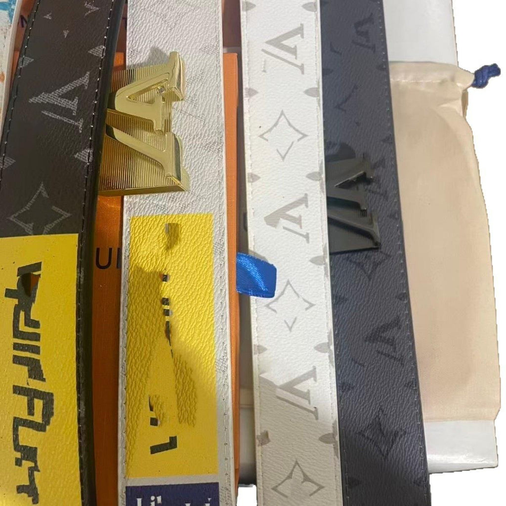 Smooth Buckle Pants Belt TikTok Net Red Belt Men's Light Luxury Letters Men's Belt Casual All-Match Men's Light Luxury Belt