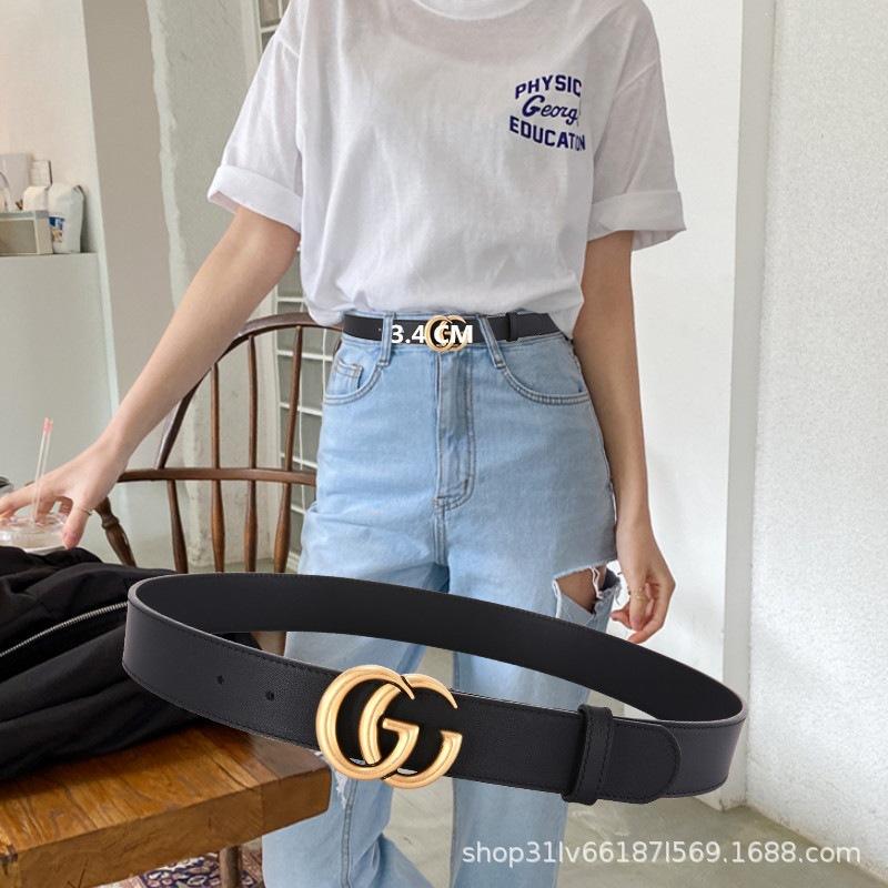 Factory Direct Supply Women's Belt G Letter Belt Internet Celebrity Fashion Simple All-Match Smooth Buckle Couple Belt