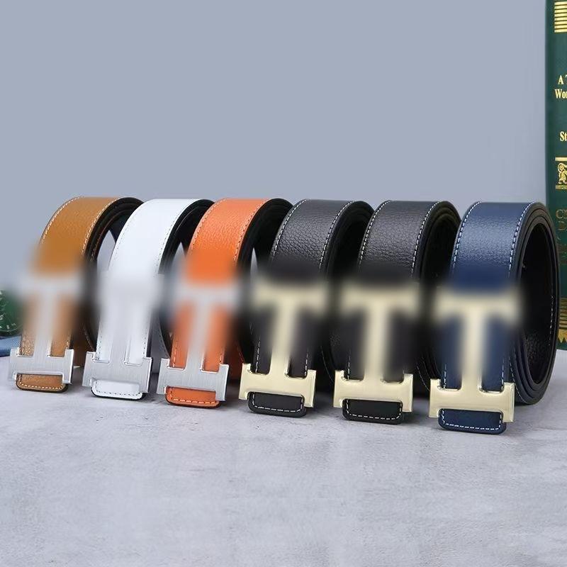 High-End Lychee Pattern Men's Belt Fashionable Letter H Smooth Buckle Young Guy Trendy Pants Belt Factory Spot Straight