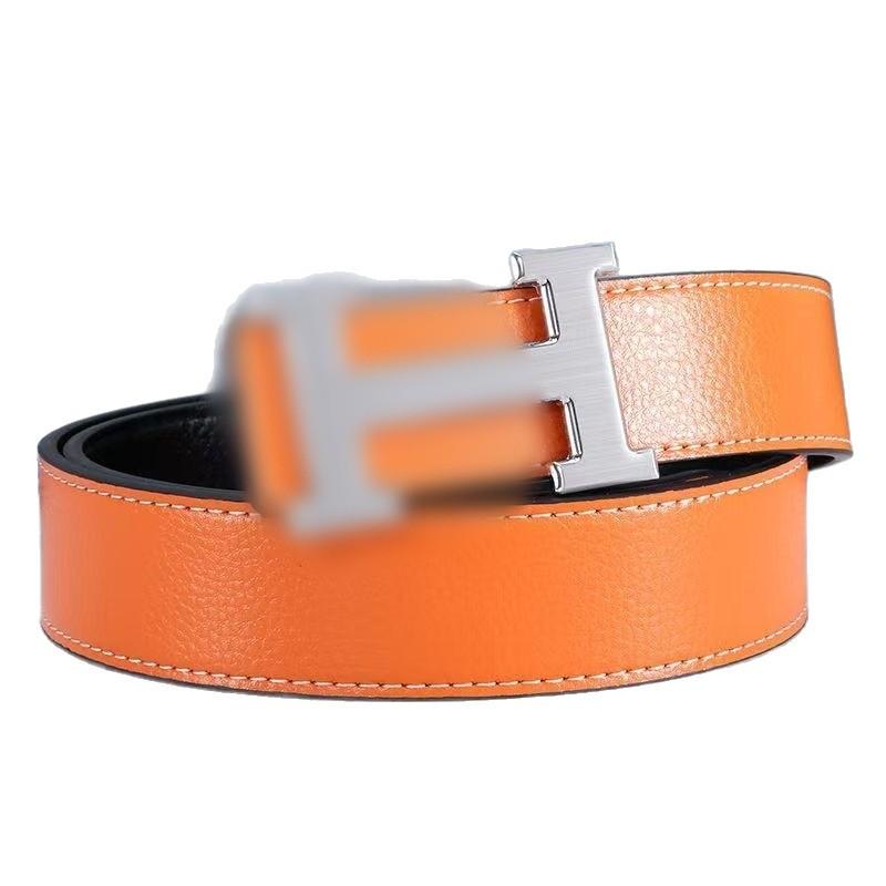 High-End Lychee Pattern Men's Belt Fashionable Letter H Smooth Buckle Young Guy Trendy Pants Belt Factory Spot Straight