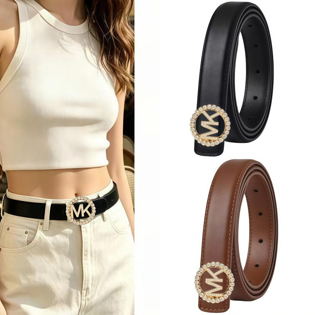 Cross New Belt Women's Letter Ch with Diamond MK Diamond V Hardware Buckle Fashion All-Match Waist Seal Medium High Quality Belt