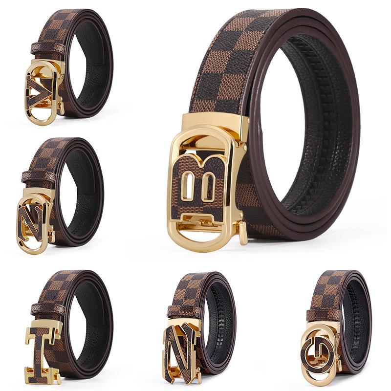 Internet Celebrity New Buckle Belt Men's Casual All-Match Belt Imitation Leather Alloy Automatic Buckle Belt Factory Wholesale