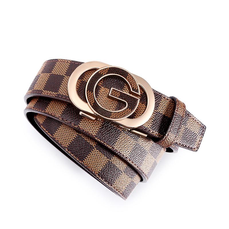 Internet Celebrity New Buckle Belt Men's Casual All-Match Belt Imitation Leather Alloy Automatic Buckle Belt Factory Wholesale