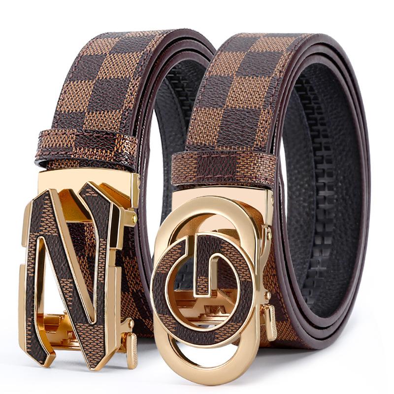Internet Celebrity New Buckle Belt Men's Casual All-Match Belt Imitation Leather Alloy Automatic Buckle Belt Factory Wholesale