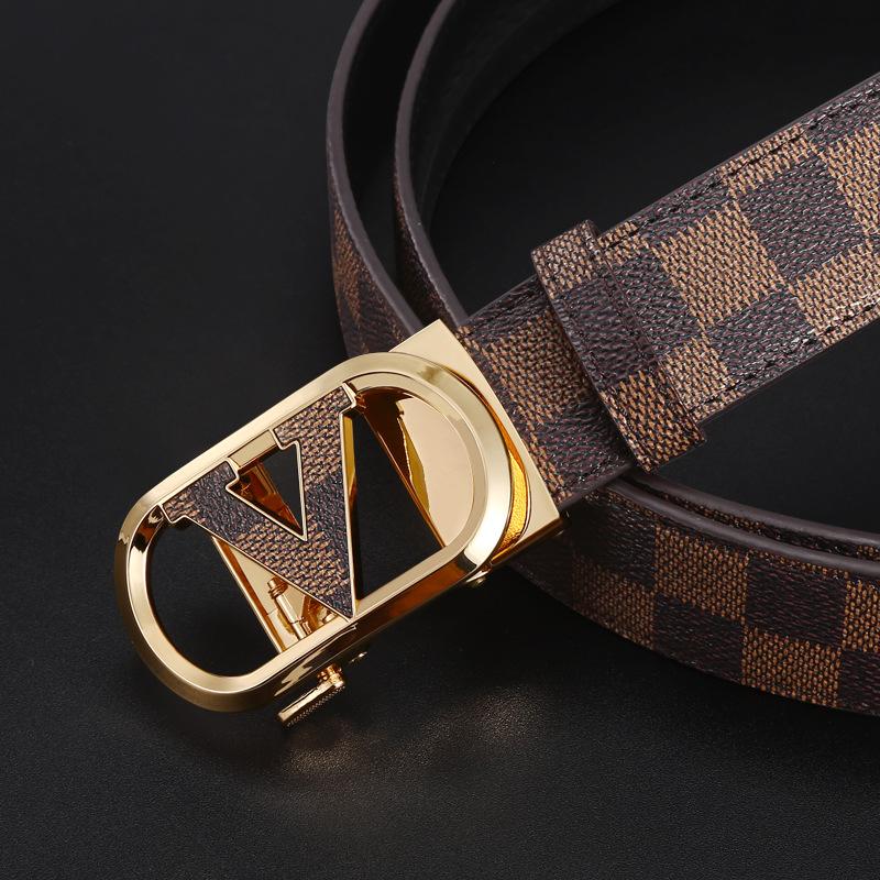 Internet Celebrity New Buckle Belt Men's Casual All-Match Belt Imitation Leather Alloy Automatic Buckle Belt Factory Wholesale