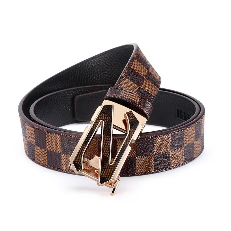 Internet Celebrity New Buckle Belt Men's Casual All-Match Belt Imitation Leather Alloy Automatic Buckle Belt Factory Wholesale