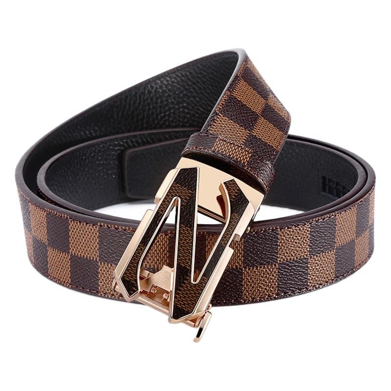 Internet Celebrity New Buckle Belt Men's Casual All-Match Belt Imitation Leather Alloy Automatic Buckle Belt Factory Wholesale