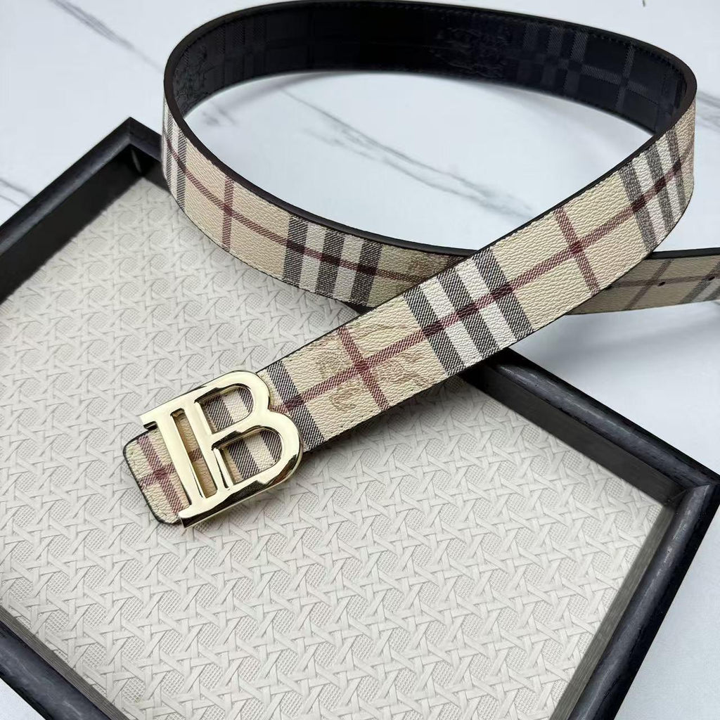 New Letter Ib Two-Layer Cowhide Belt Casual Fashion All-Match Fashion Belt Babao Men's Belt Factory Wholesale