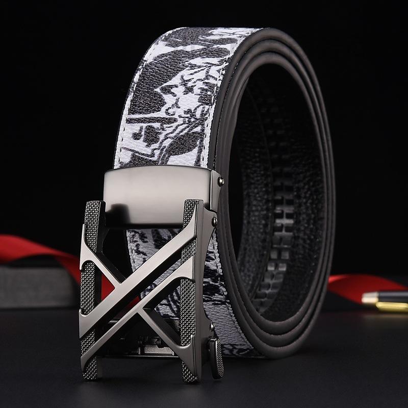 New Belt Fashion Men's Leather Belt Business Fashion Casual All-Match Letter Graffiti One-Piece Delivery Wholesale
