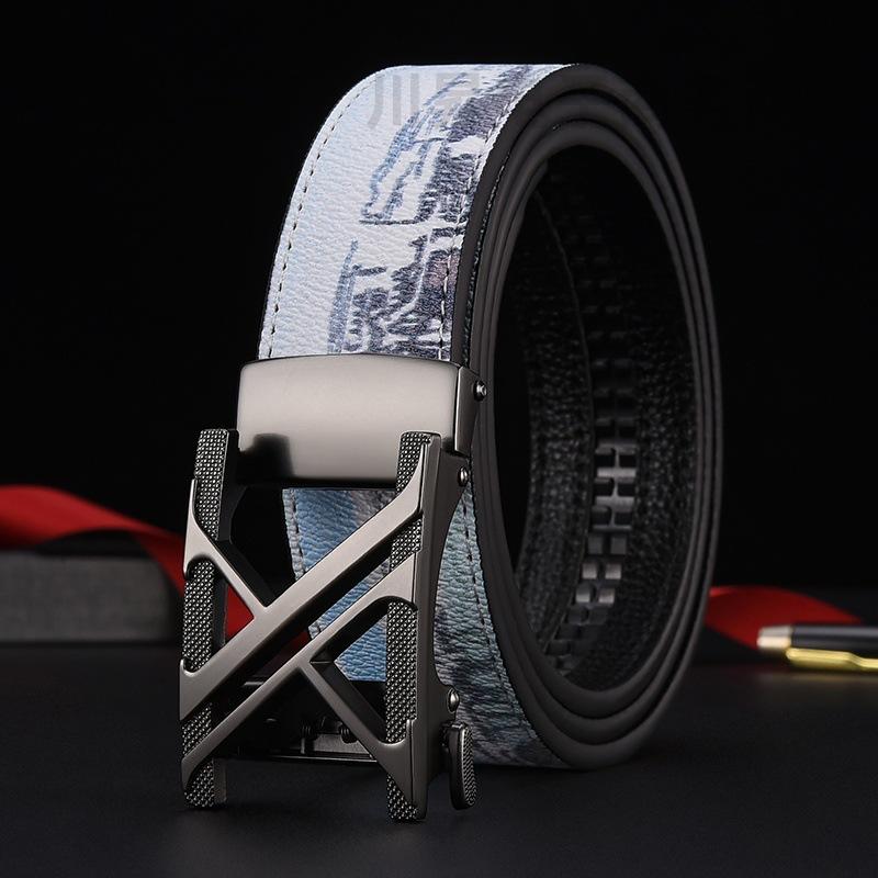 New Belt Fashion Men's Leather Belt Business Fashion Casual All-Match Letter Graffiti One-Piece Delivery Wholesale