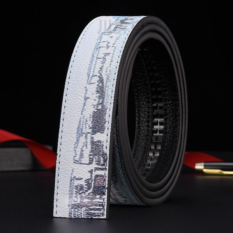 New Belt Fashion Men's Leather Belt Business Fashion Casual All-Match Letter Graffiti One-Piece Delivery Wholesale