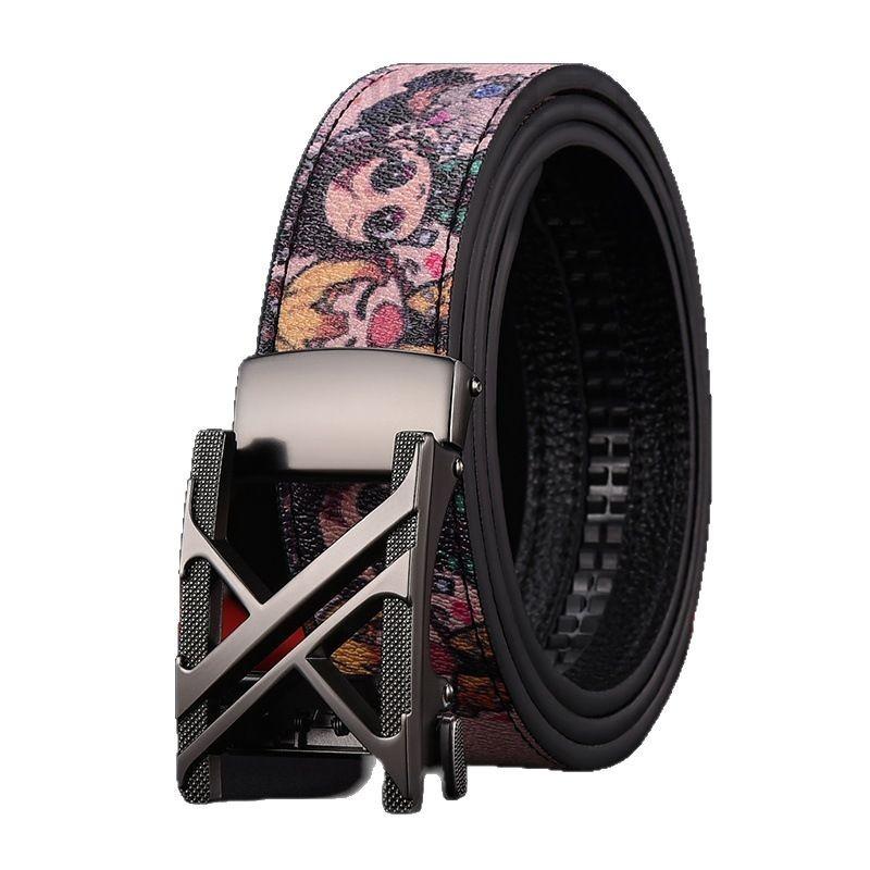New Belt Fashion Men's Leather Belt Business Fashion Casual All-Match Letter Graffiti One-Piece Delivery Wholesale