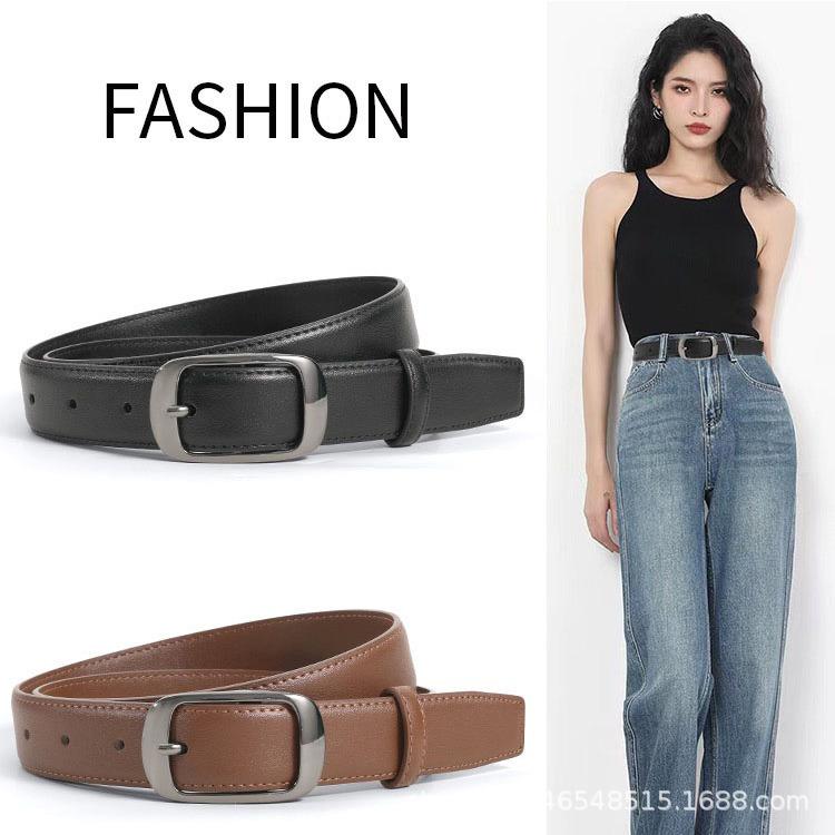 New Leather Belt Women's Leather Belt Women's All-Match Decorative Daily Buckle Fashion High-Grade Jeans with Cowhide Simple