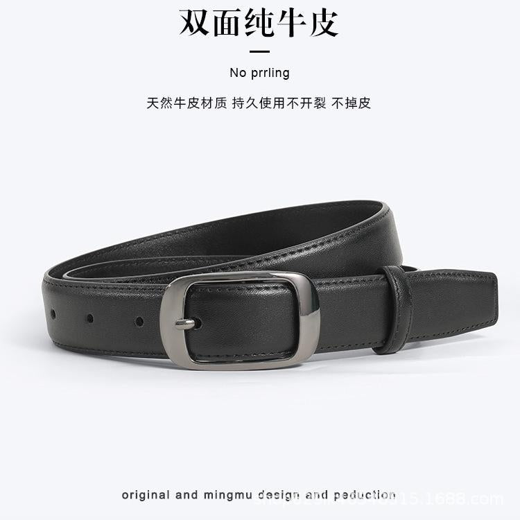 New Leather Belt Women's Leather Belt Women's All-Match Decorative Daily Buckle Fashion High-Grade Jeans with Cowhide Simple