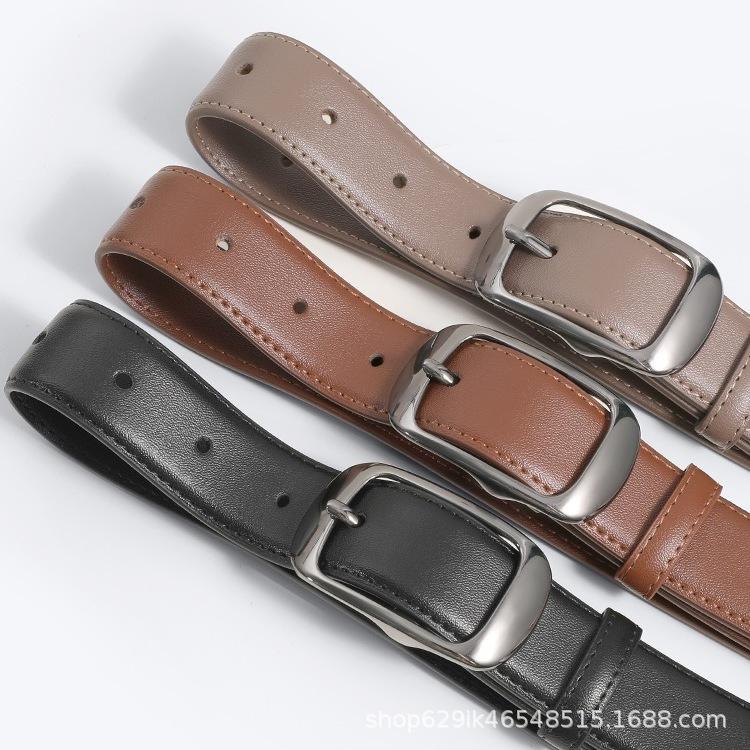 New Leather Belt Women's Leather Belt Women's All-Match Decorative Daily Buckle Fashion High-Grade Jeans with Cowhide Simple
