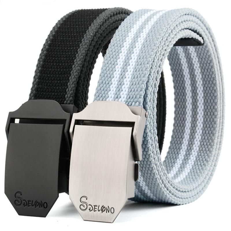 Men's Canvas Belt Smooth Buckle Automatic Buckle Belt Simple Korean Style Personalized Young Student Military Training Belt Wholesale
