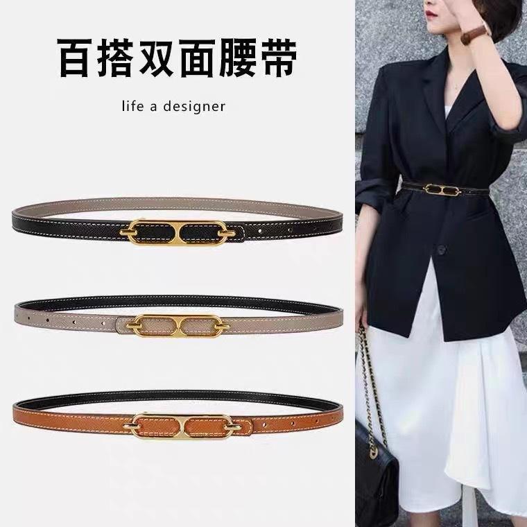 Kelly Double-Sided Belt Thin Belt All-Match Suit Dress Small Women's Jeans with Kelly Belt Waist-Tight