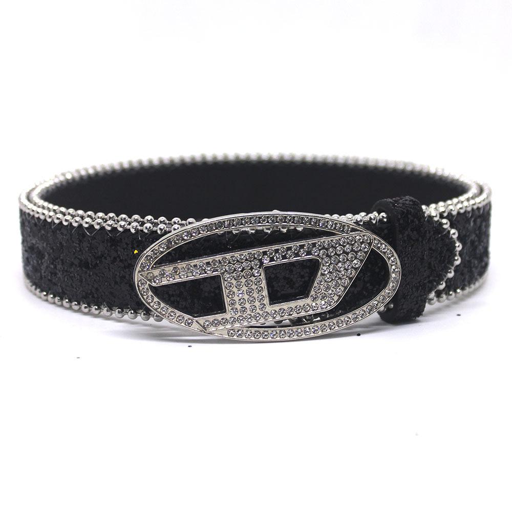 Trendy New Sequin Belt with Diamond D Buckle Head Belt Jeans Skirt Accessories Fashionable All-Match Personalized Belt