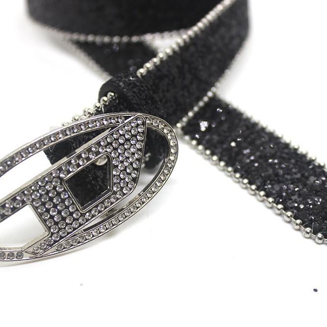 Trendy New Sequin Belt with Diamond D Buckle Head Belt Jeans Skirt Accessories Fashionable All-Match Personalized Belt