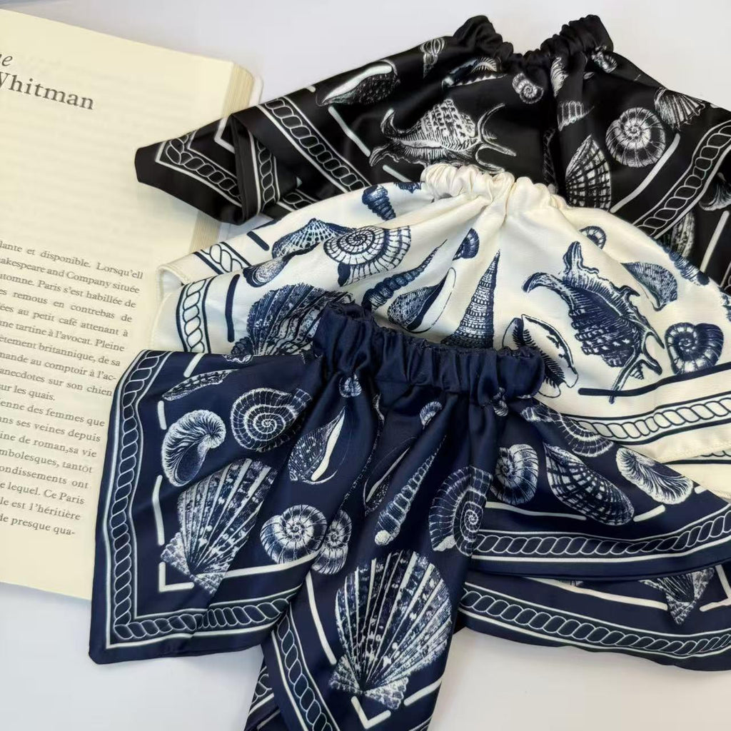 Satin High-Grade Square Scarf Large Intestine Hair Ring Female Bohemian Shell Conch Square Oversized Hair Rope Headband Headdress