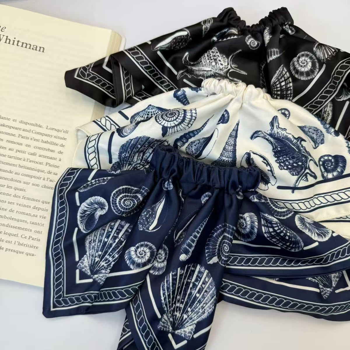 Satin High-Grade Square Scarf Large Intestine Hair Ring Female Bohemian Shell Conch Square Oversized Hair Rope Headband Headdress