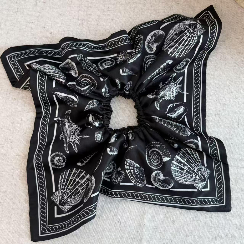 Satin High-Grade Square Scarf Large Intestine Hair Ring Female Bohemian Shell Conch Square Oversized Hair Rope Headband Headdress