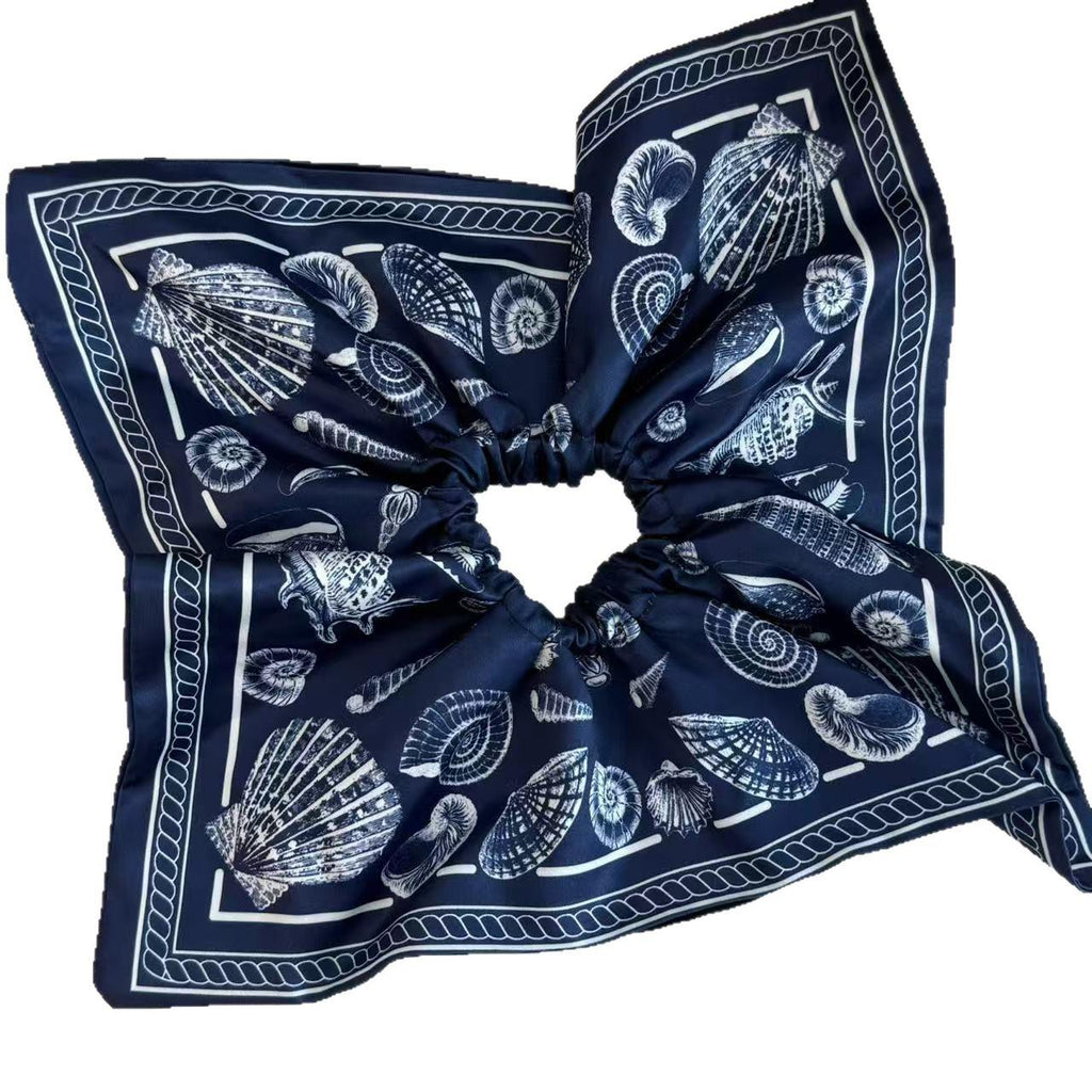 Satin High-Grade Square Scarf Large Intestine Hair Ring Female Bohemian Shell Conch Square Oversized Hair Rope Headband Headdress