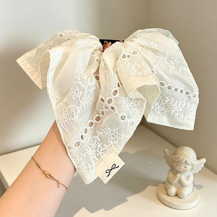 Korean Style Retro Niche Design Embroidered Flower Square Scarf Fat Sausage Ring Elegant Fabric Large Rubber Band Durable Hair Band