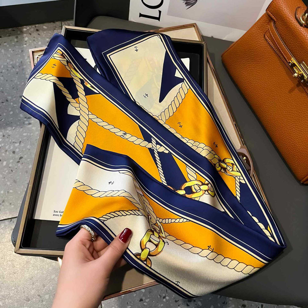 Silk Scarf Artificial Silk High-Grade Star Same Style Long Hair Band Hair Accessories Tie Bag Ribbon Printed Scarf Female Small Scarf