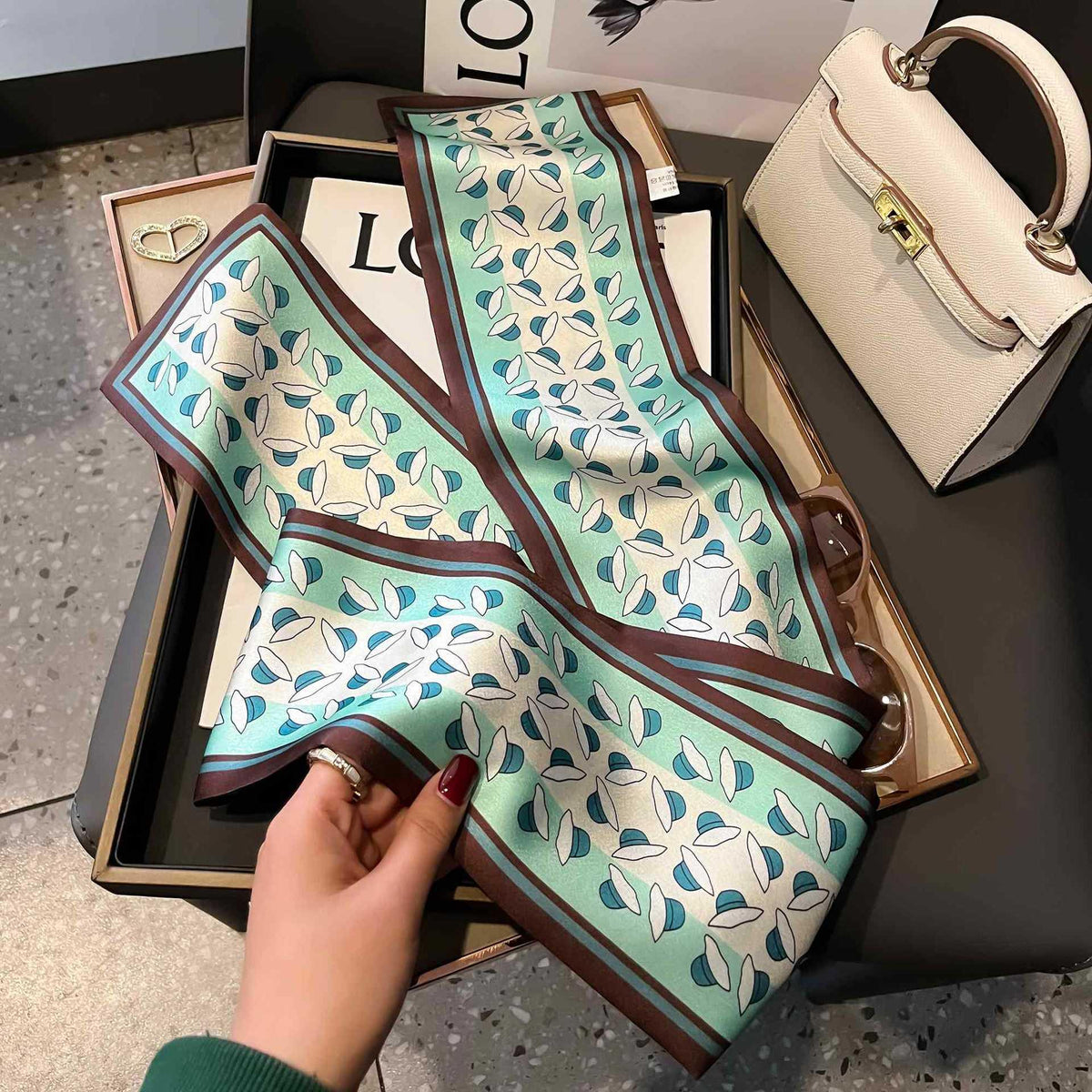 Silk Scarf Artificial Silk High-Grade Star Same Style Long Hair Band Hair Accessories Tie Bag Ribbon Printed Scarf Female Small Scarf