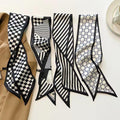 Korean Style Black Scarf Hair Band Women's Small Long Thin Satin Headwear Niche Ribbon Houndstooth Flower Hair Accessories