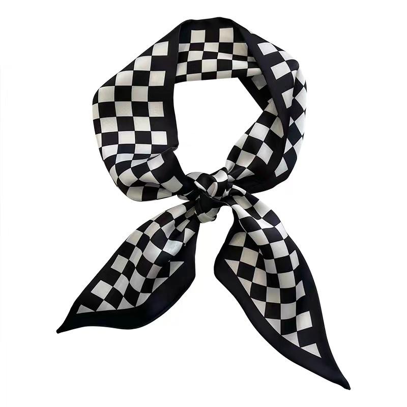Korean Style Black Scarf Hair Band Women's Small Long Thin Satin Headwear Niche Ribbon Houndstooth Flower Hair Accessories
