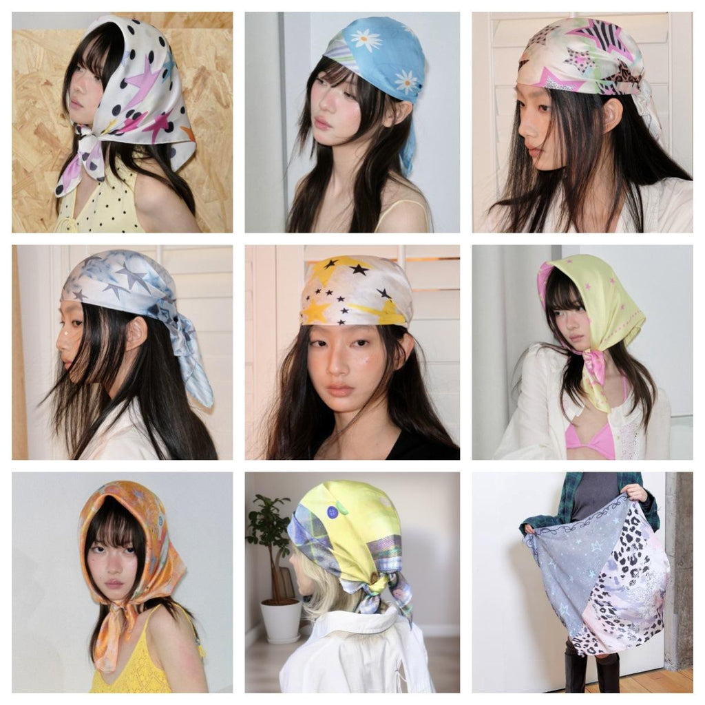 Spring and Summer New European and American Hot Girl Trendy Cool Hip Hop Niche All-Match Silk Scarf Closed Toe Headscarf Decoration Wholesale Headdress for Women
