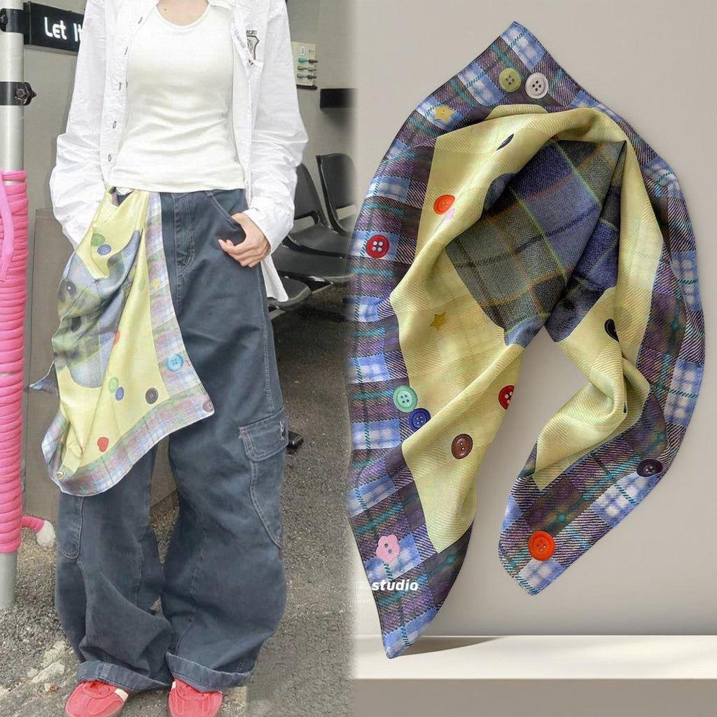 Spring and Summer New European and American Hot Girl Trendy Cool Hip Hop Niche All-Match Silk Scarf Closed Toe Headscarf Decoration Wholesale Headdress for Women