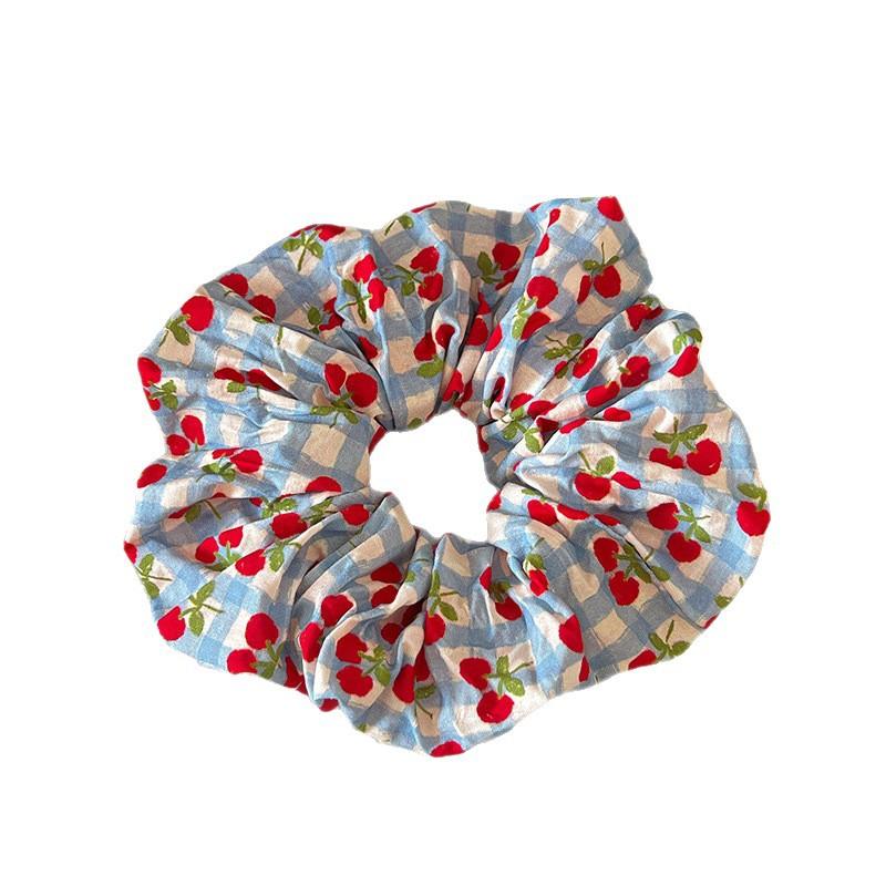 Cherry Plaid Square Scarf Large Intestine Hair Band Female Sweet Gentle Tie Hair Rope Temperament Low Ponytail Hair Rope Rubber Band Hair Accessories