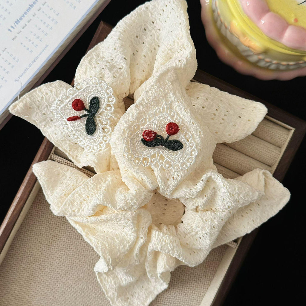 Summer Fresh Cherry Square Scarf Large Intestine Hair Ring Korean Style High Sense Girl Ponytail Fat Sausage Ring Hair Accessories Wholesale New