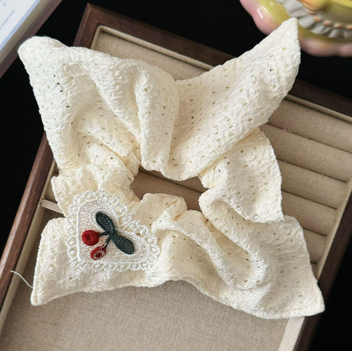 Summer Fresh Cherry Square Scarf Large Intestine Hair Ring Korean Style High Sense Girl Ponytail Fat Sausage Ring Hair Accessories Wholesale New