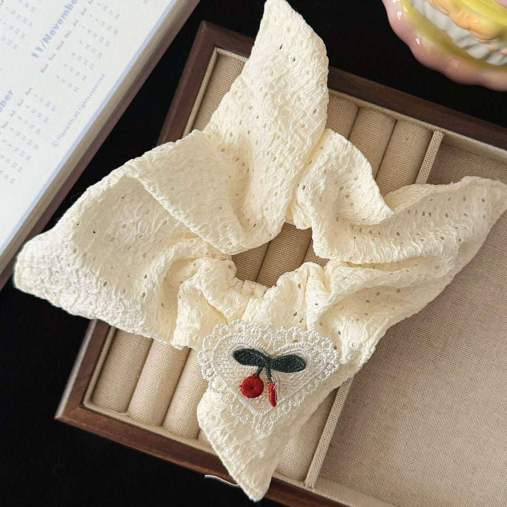 Summer Fresh Cherry Square Scarf Large Intestine Hair Ring Korean Style High Sense Girl Ponytail Fat Sausage Ring Hair Accessories Wholesale New