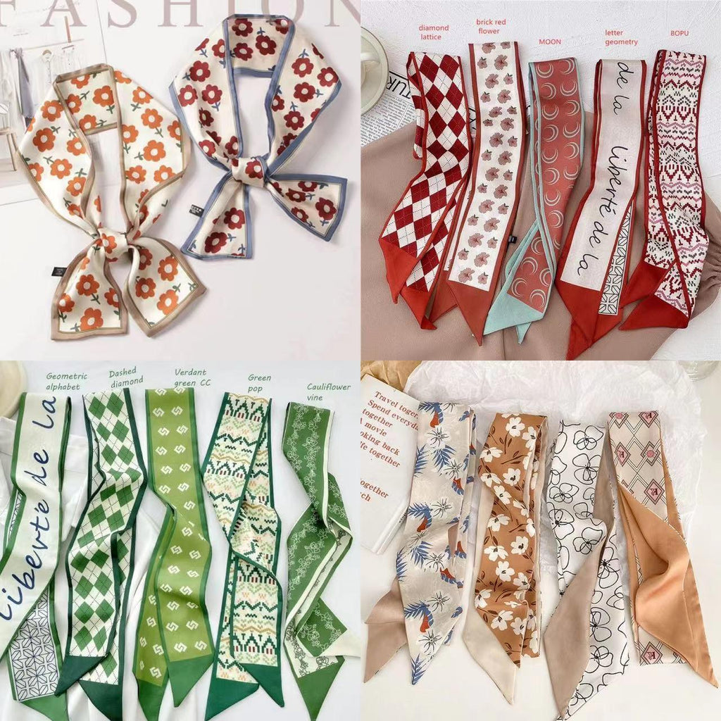 High-End All-Match Silk Scarf Long Hair Band Female Hair Tie Headdress Accessories Ribbon Hand Gift Box Silk Scarf Tie Bag Small Scarf