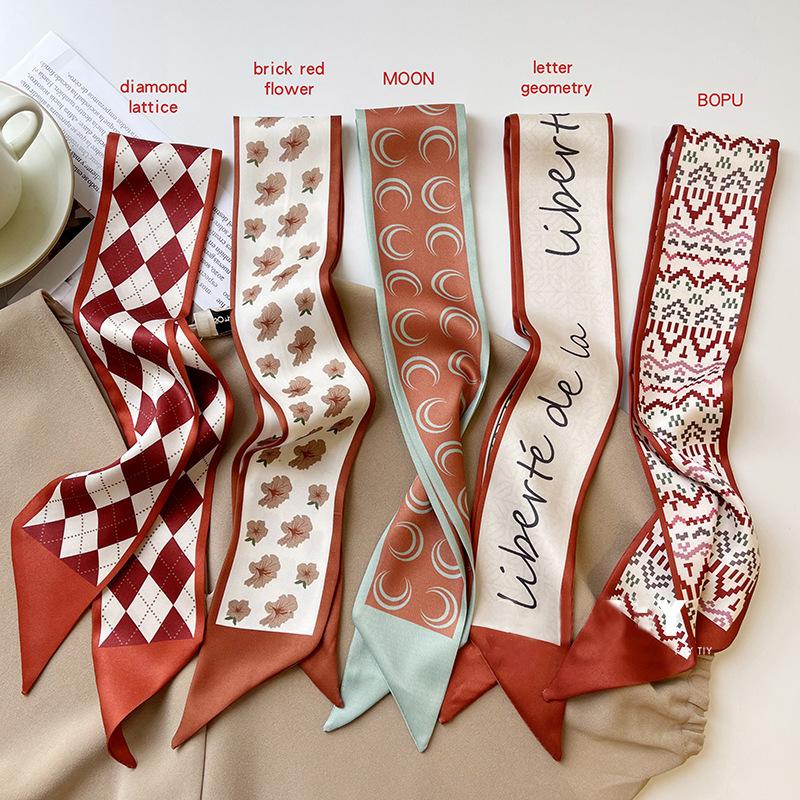 High-End All-Match Silk Scarf Long Hair Band Female Hair Tie Headdress Accessories Ribbon Hand Gift Box Silk Scarf Tie Bag Small Scarf