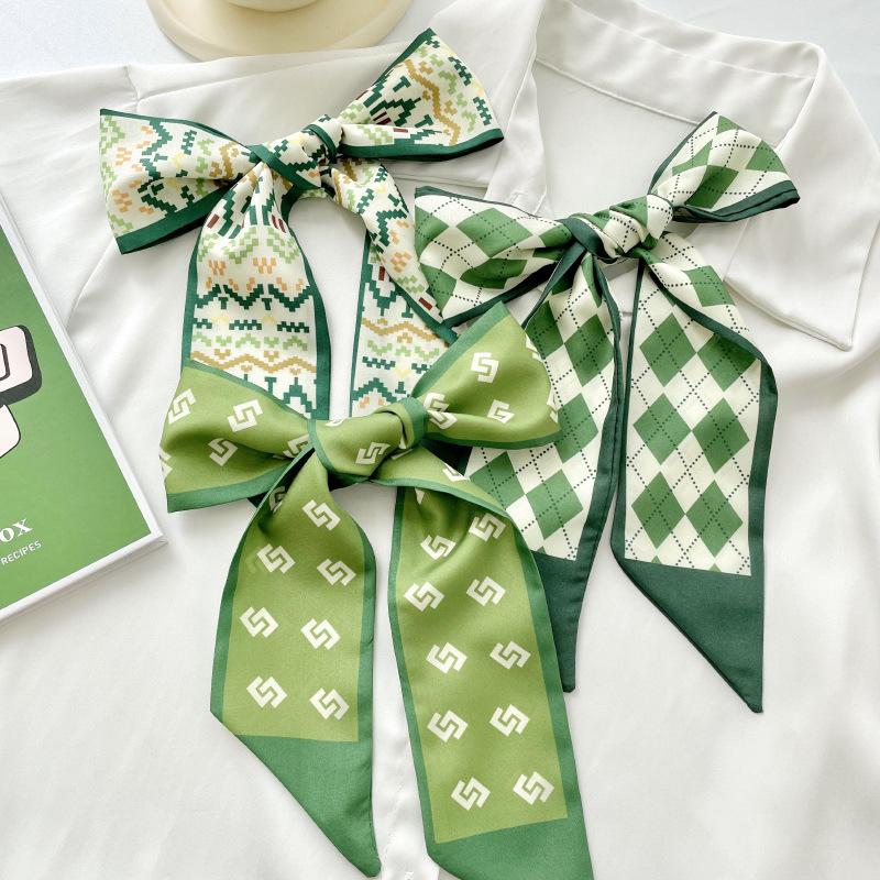 High-End All-Match Silk Scarf Long Hair Band Female Hair Tie Headdress Accessories Ribbon Hand Gift Box Silk Scarf Tie Bag Small Scarf